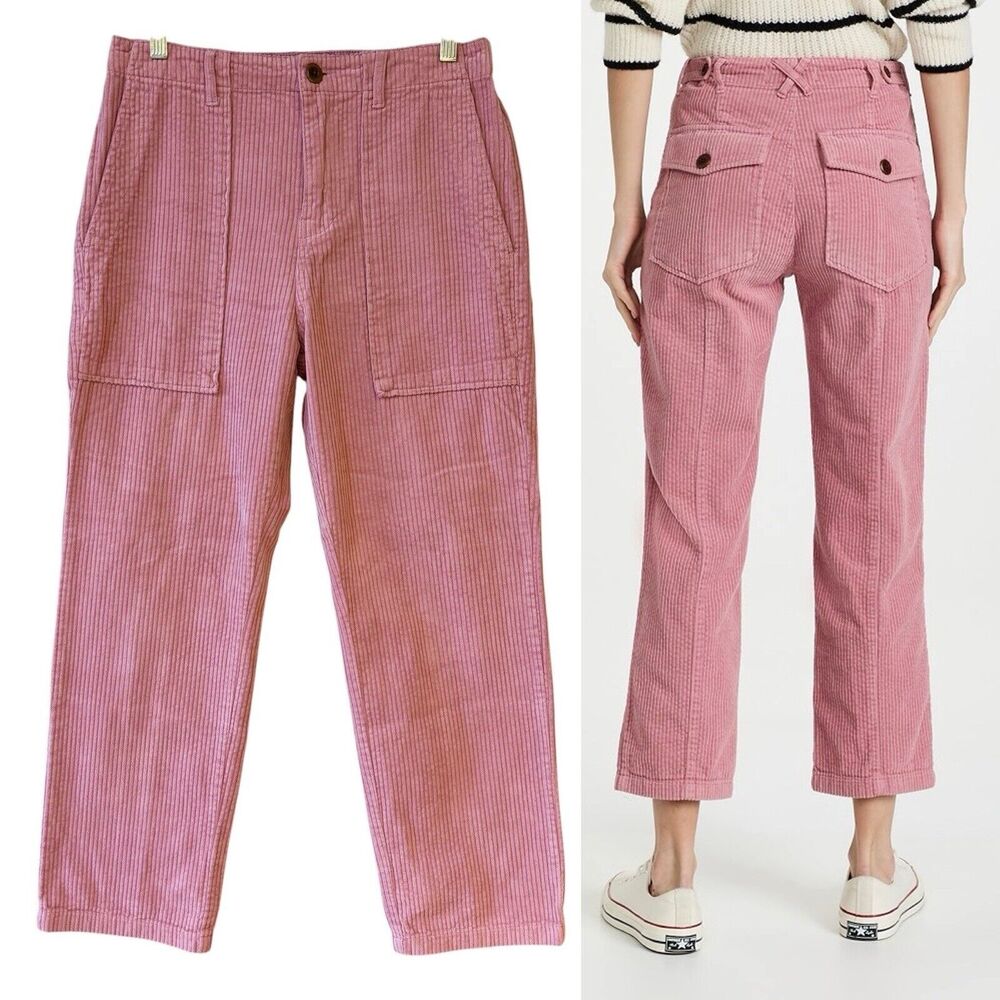 Alex Mill Neil Corduroy Pants Utility Crops Size 4 Dusty Pink Back Flap Pockets